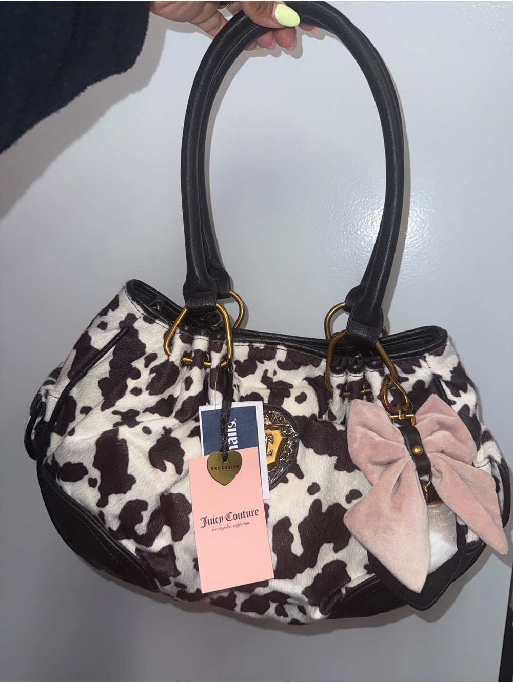 Juicy Couture Juicy Romance Cow Satchel/ Shoulder Bag Liquorice/ White